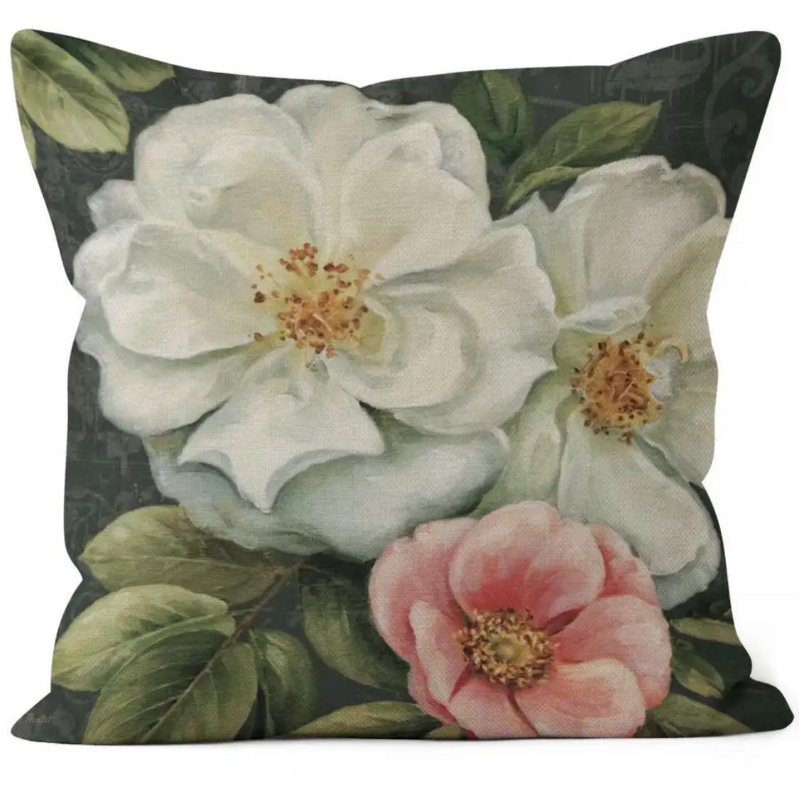 Pink and White floral 2 - Cushion Cover