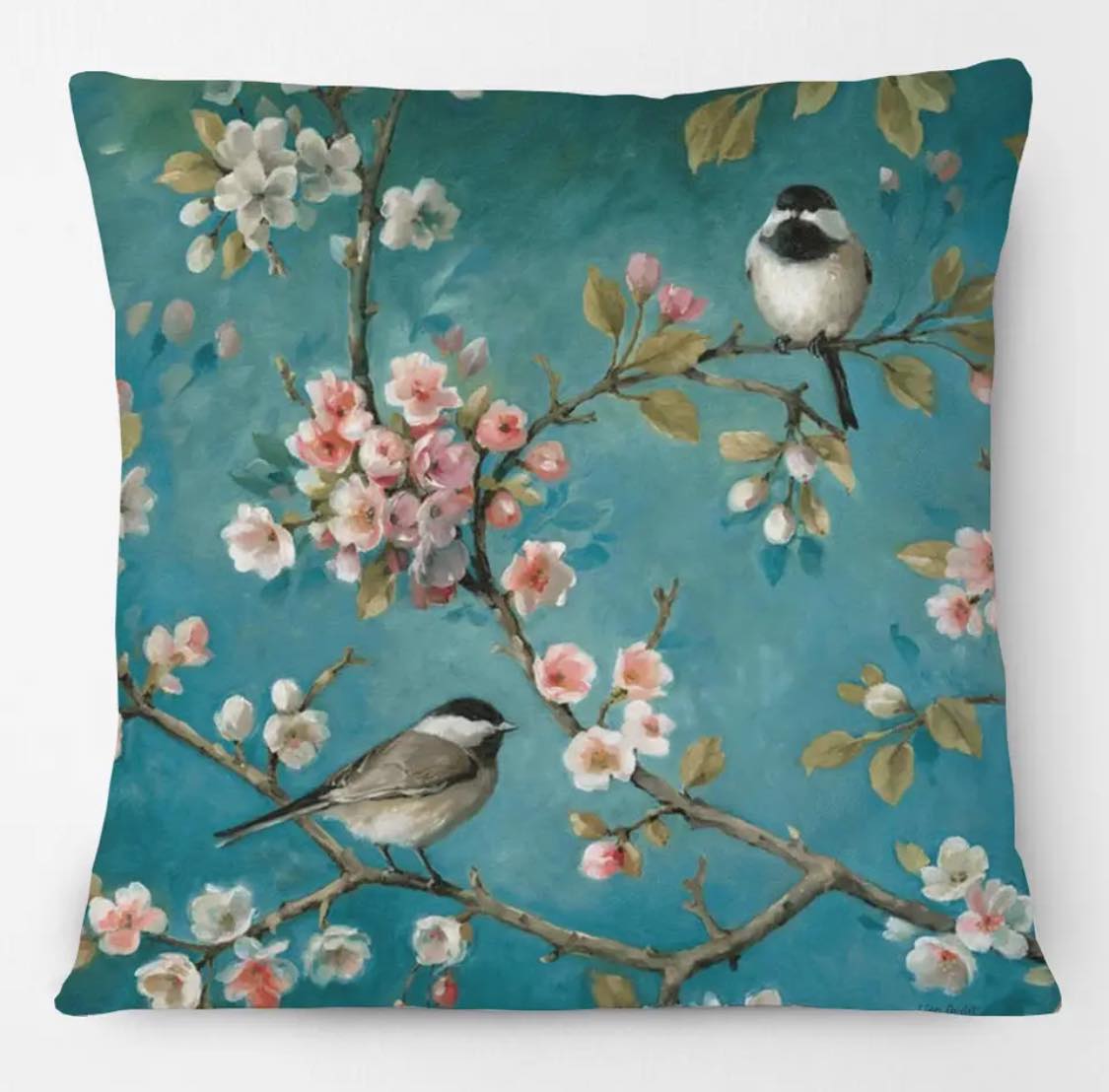 Teal birds - Linen Cushion Cover
