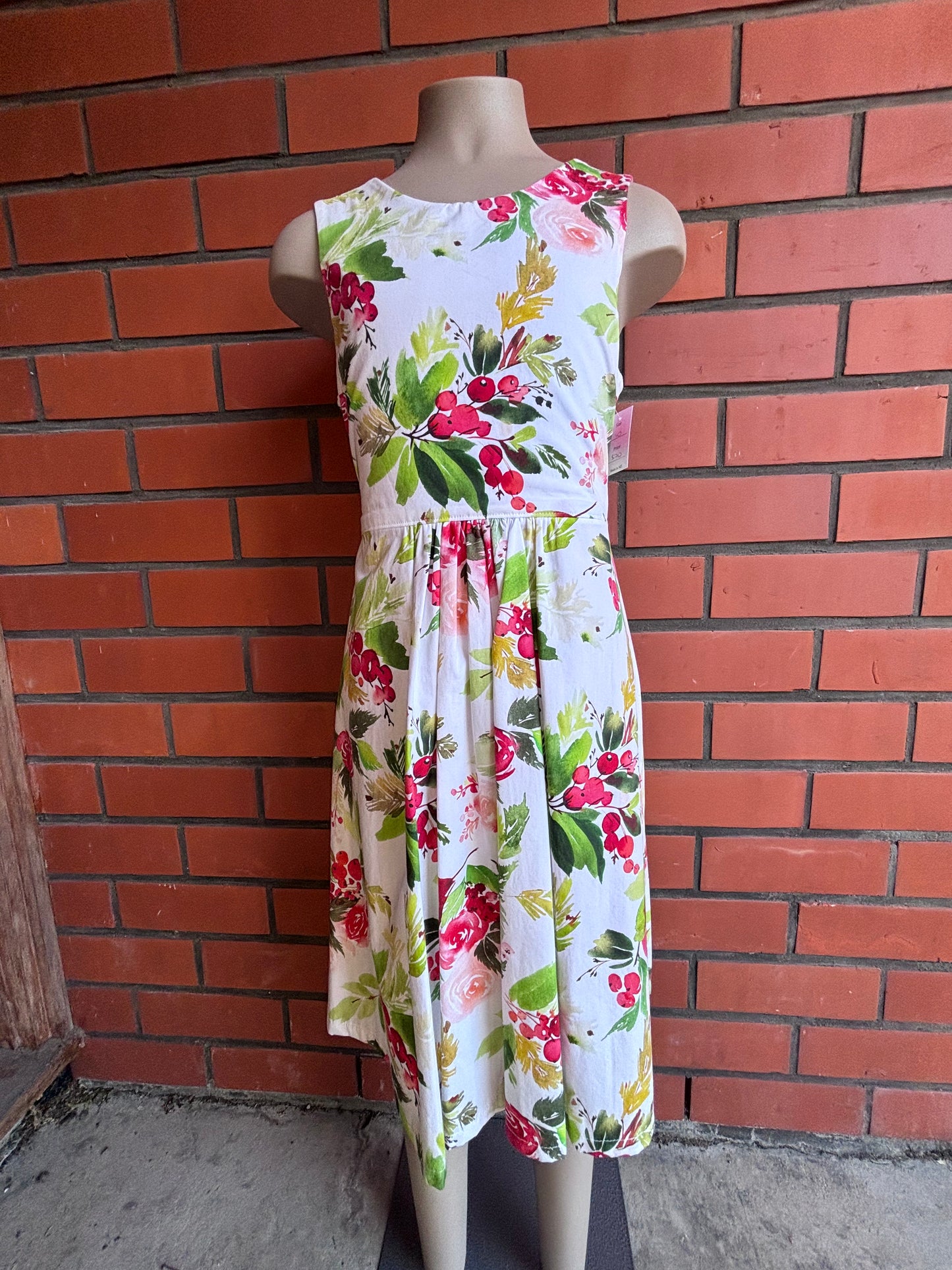 Red floral on white size 10 dress