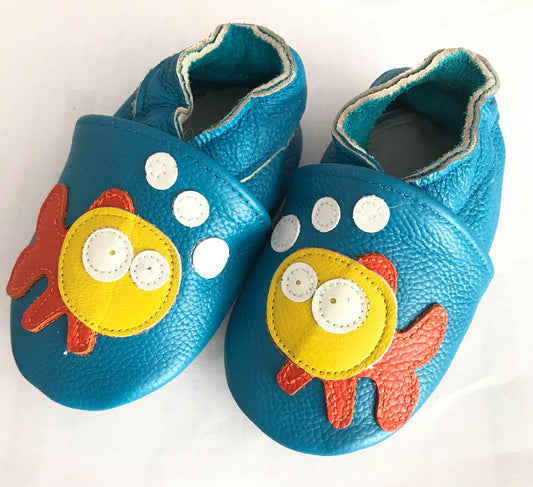 fish - leather soft sole baby slippers