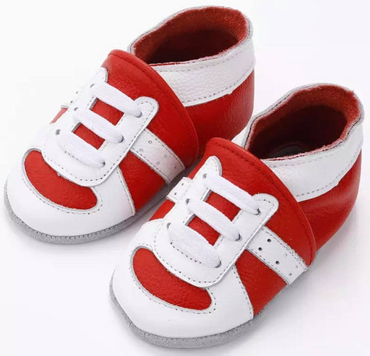 red white stripe - leather soft sole baby slippers