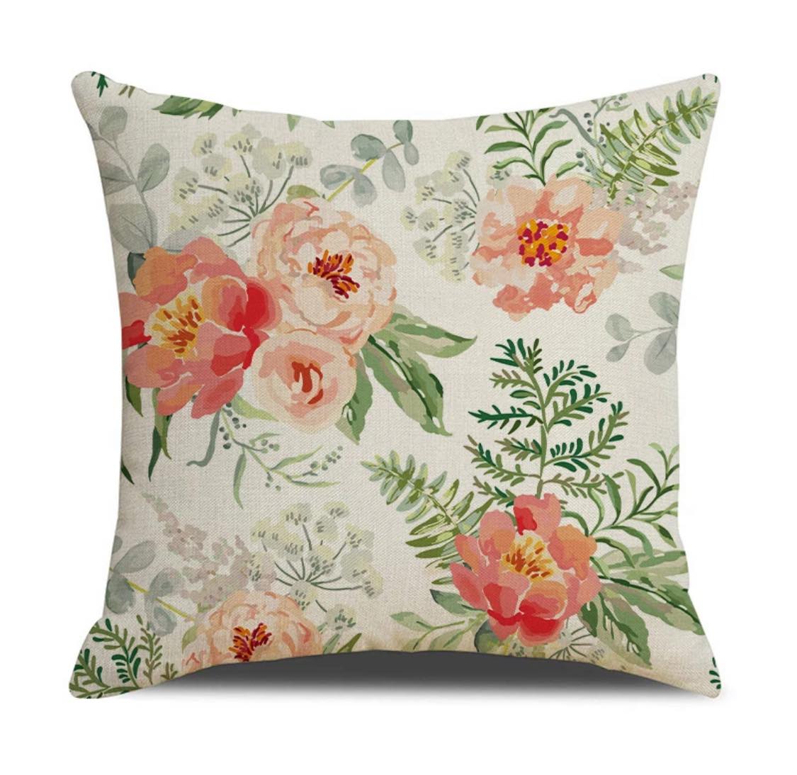 Light Peach Floral - Linen Cushion Cover