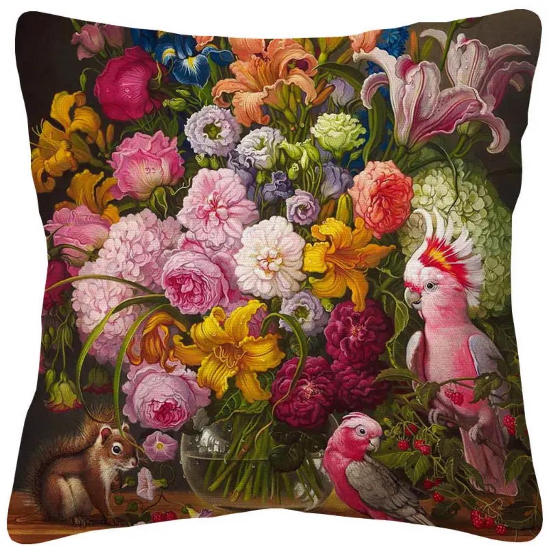 Parrot amongst flowers - Linen Cushion Cover