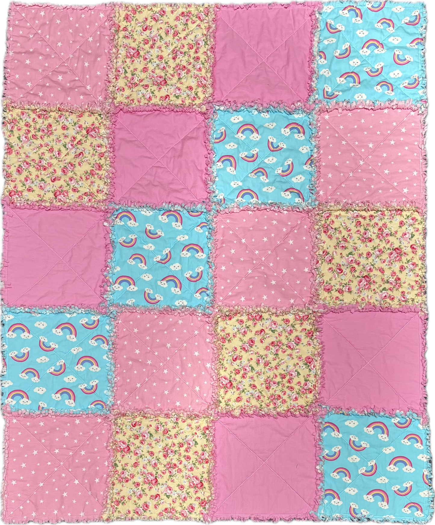 Ragged Quilt - rainbows and pinks