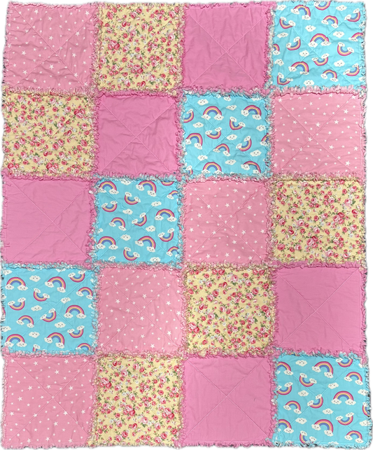 Ragged Quilt - rainbows and pinks