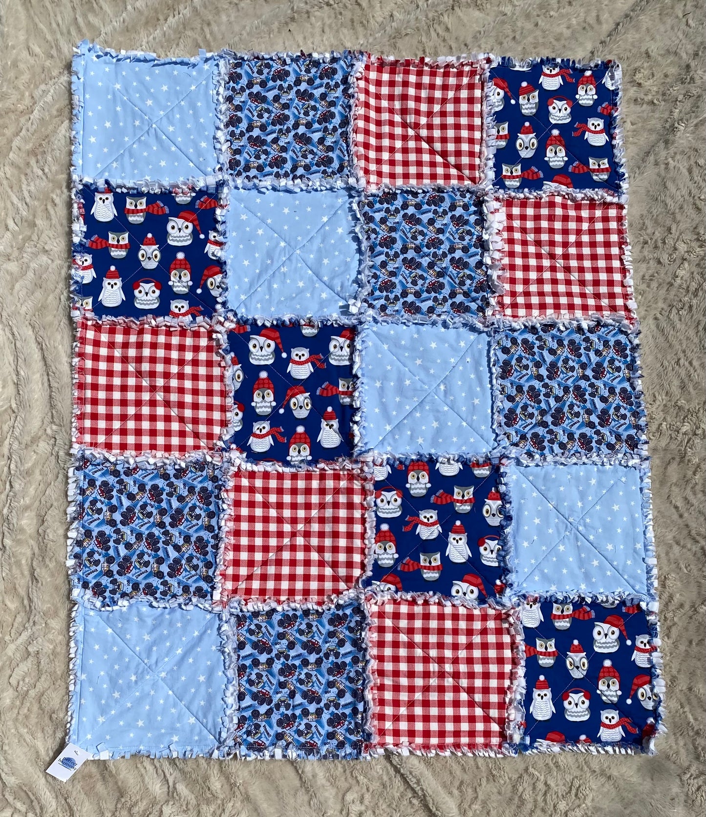 Ragged Quilt - Red gingham and blues - single sided