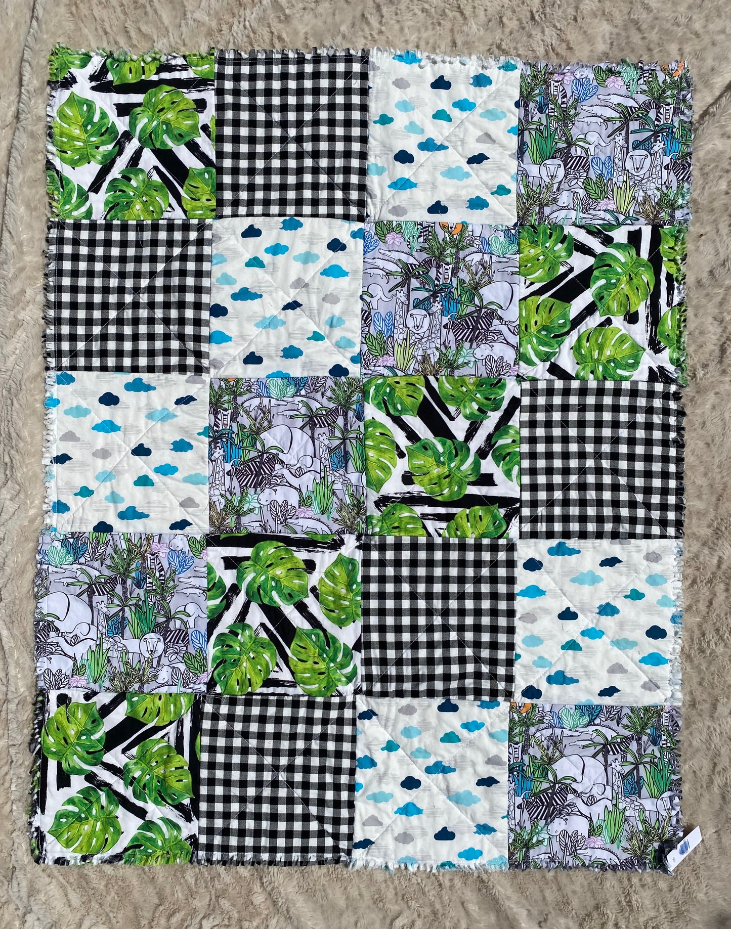 Ragged Quilt - green/black