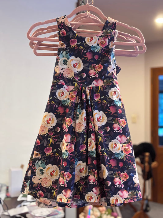 Watercolour floral on deep navy size 8 dress