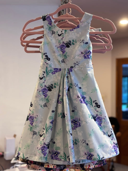 Purple floral on mint size 8 dress