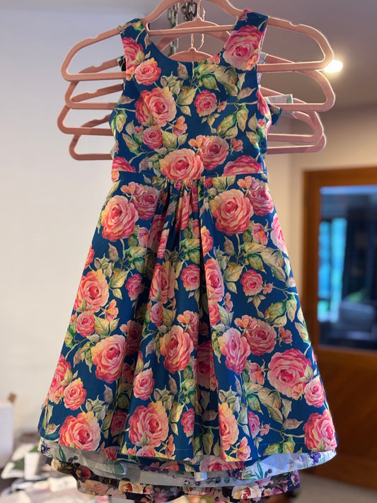 Pink floral on blue size 6 dress