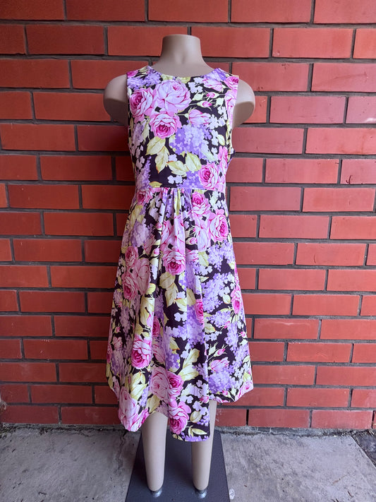 Pink floral on navy size 8 dress