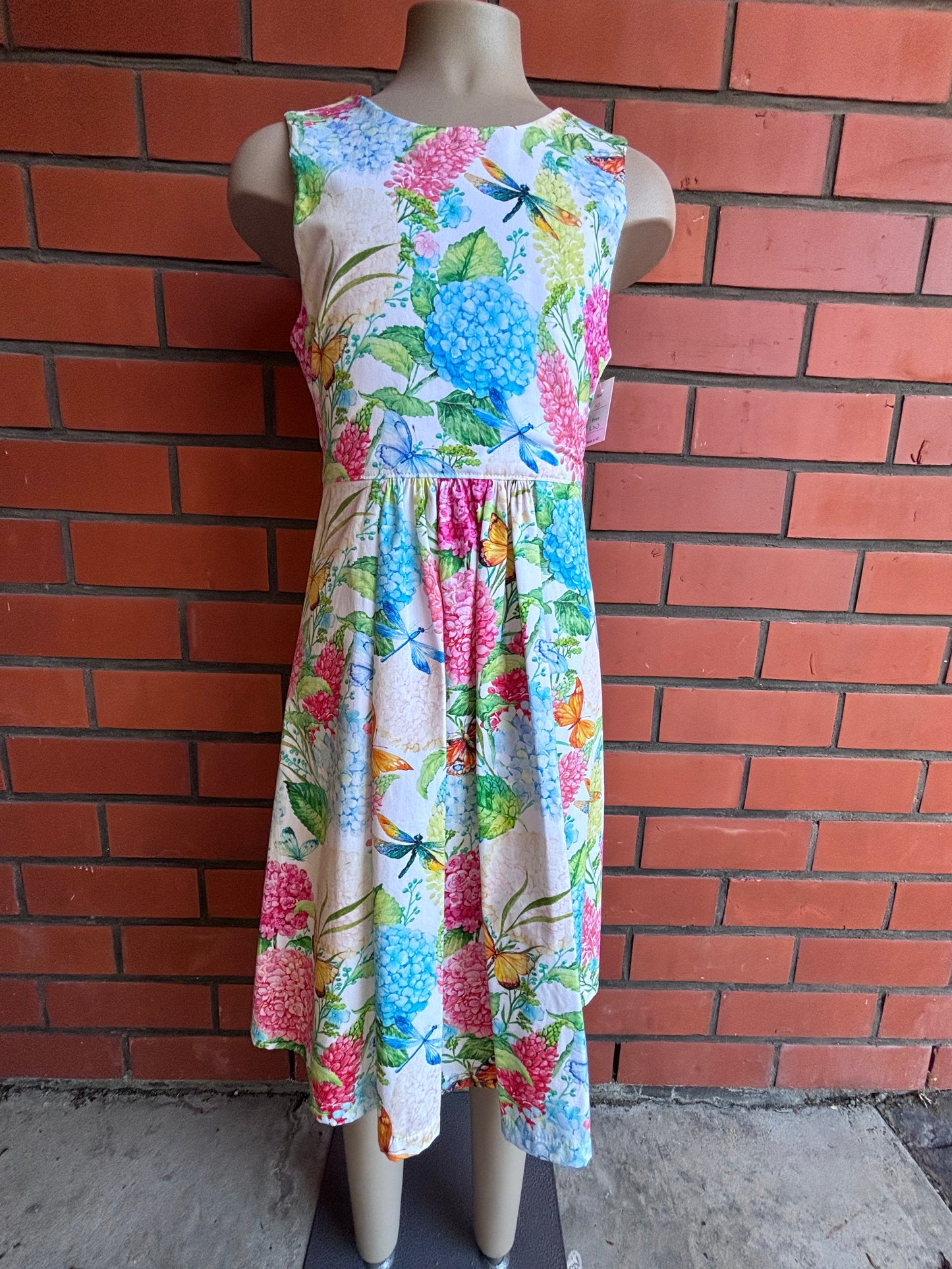 Vibrant flowers with dragonflies size 6 dress