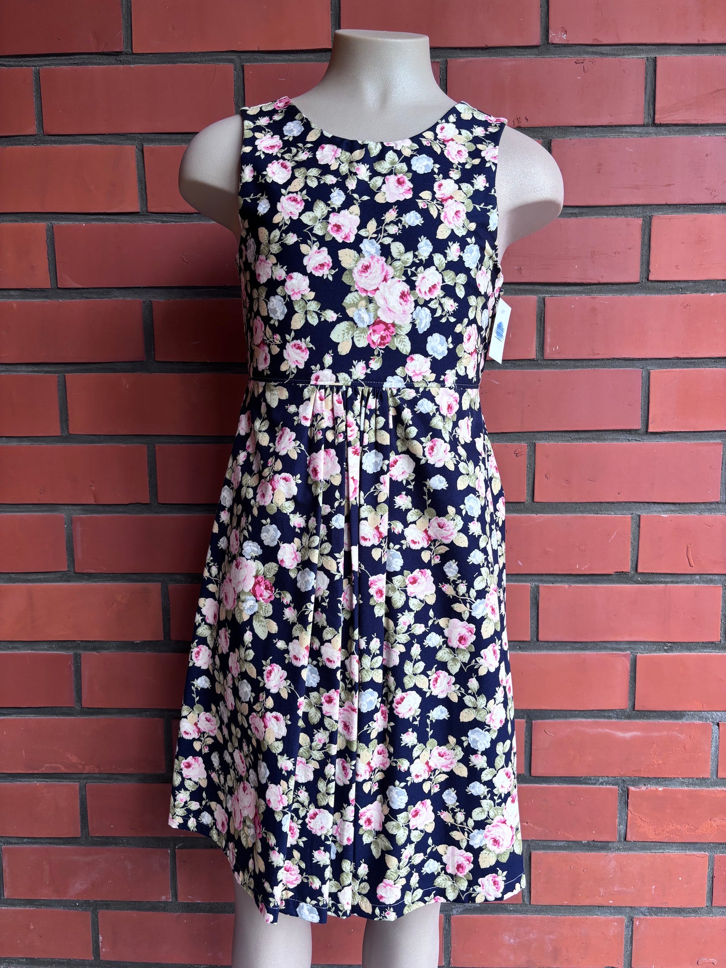 Pink floral on dark navy dress size 8
