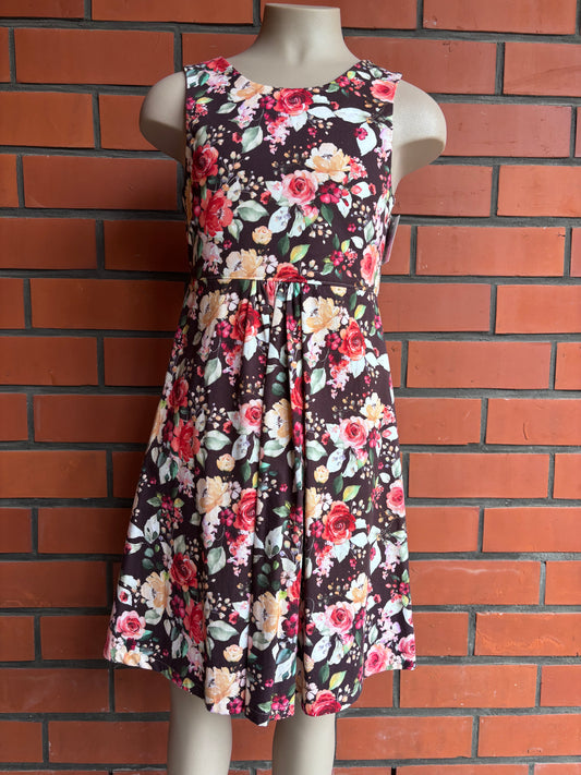 Watercolour floral on brown dress size 8