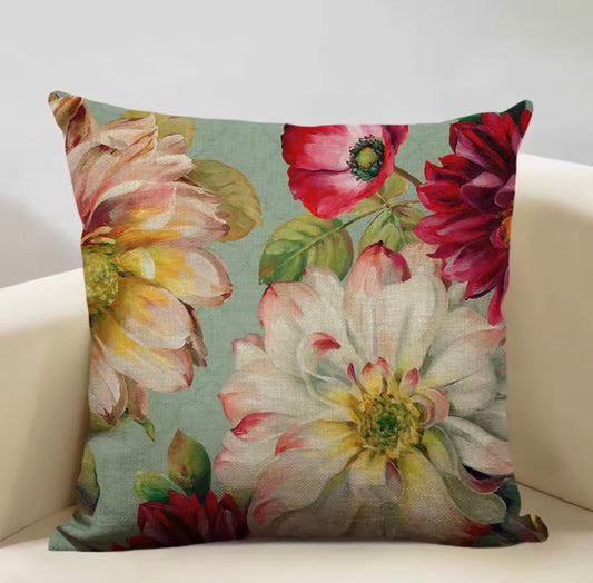 Vibrant floral on teal - Cushion Cover