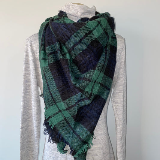 Triangle Scarf - #1 - Green/Navy/Black