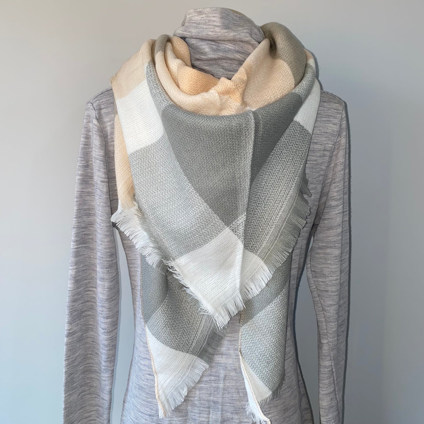 Triangle Scarf - #3 - Peach/Grey/White