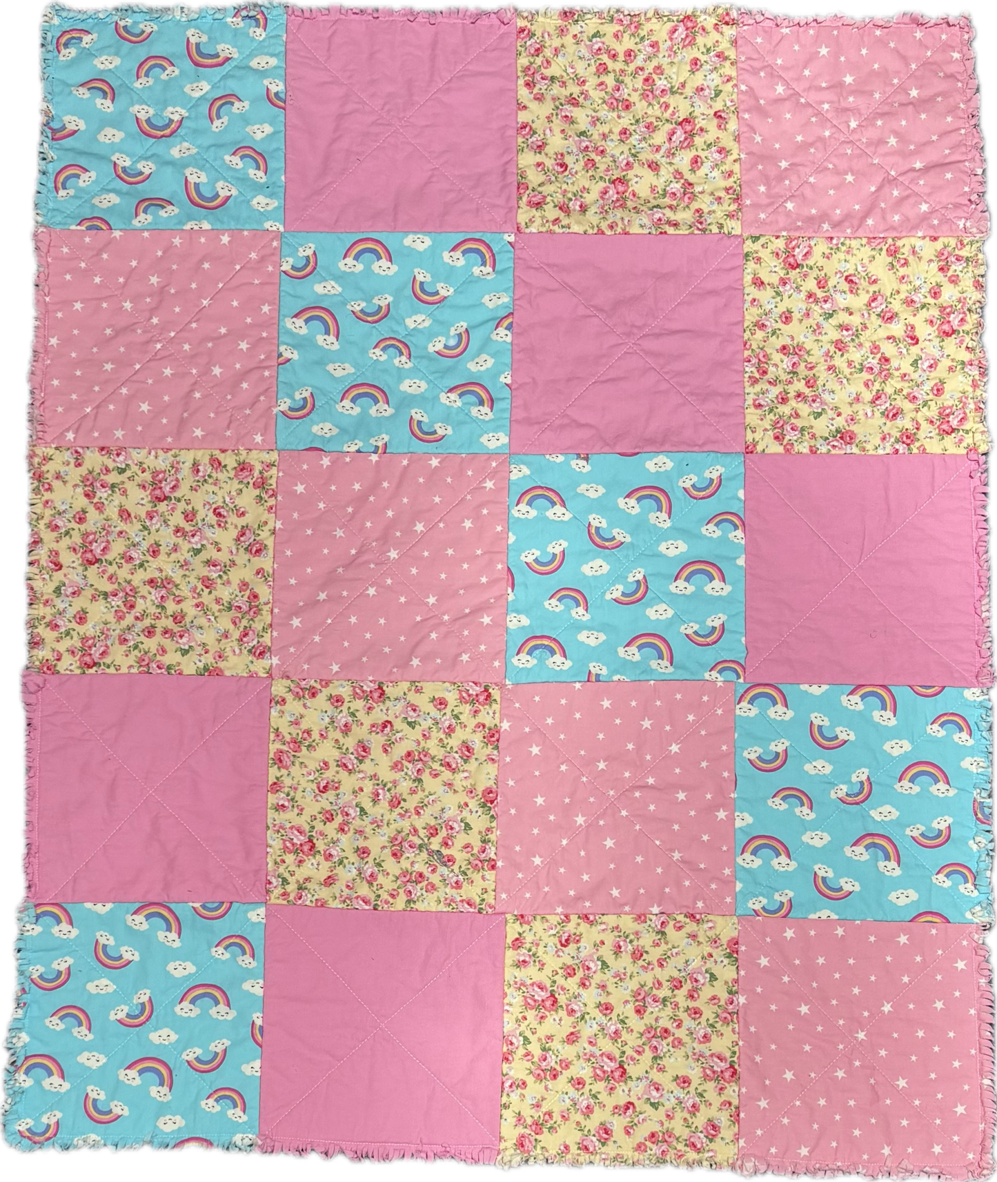 Ragged Quilt - rainbows and pinks